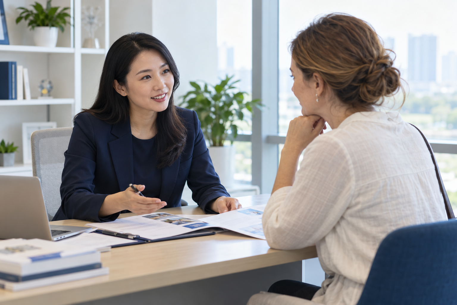 Scenario of international visitors communicating with service consultants